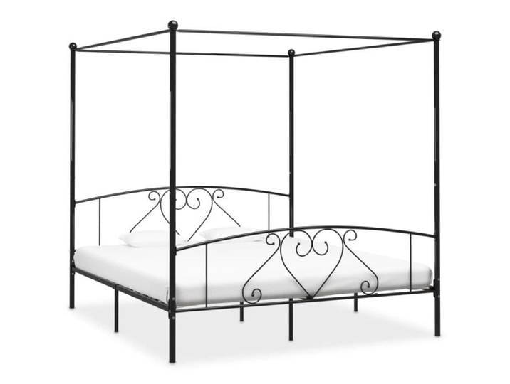 Lit adulte - Cadre de lit à baldaquin Noir Métal 200 x 200 cm