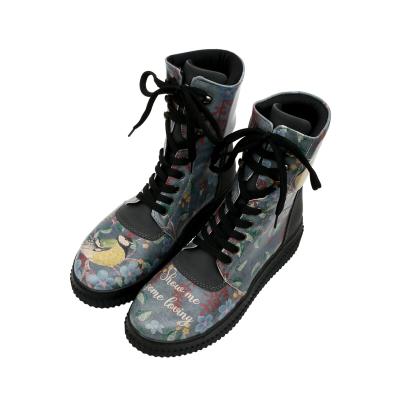 Schnürboots DOGO "Future High Top Boots Show Me Some Loving Damen Stiefeletten", Damen, Gr. 38, Normalschaft, blau, Lederimitat, Schuhe Schnürboots, Handgefertigt