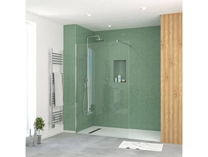 MARWELL WALK IN Duschwand 120 x 195 cm - Duschabtrennung mit barrierefreien Einstieg - 5mm starkes Einscheibensicherheitsglas - inklusive Halterungsstange - Glasdusche aus transparentem Glas