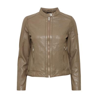 Lederjacke OXMO "Lederjacke OXDenise", Damen, Gr. 38, beige (fossil), Obermaterial: 100% Lederfaserstoff LEAFIBTEX., Jacken