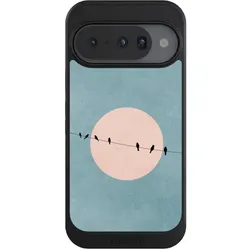 Nivocase Hülle für Google Pixel 10 Handyhülle NIVOcore Case Schwarz Mond Vogel türkis (Google Pixel 10), Smartphone Hülle, Schwarz, Türkis