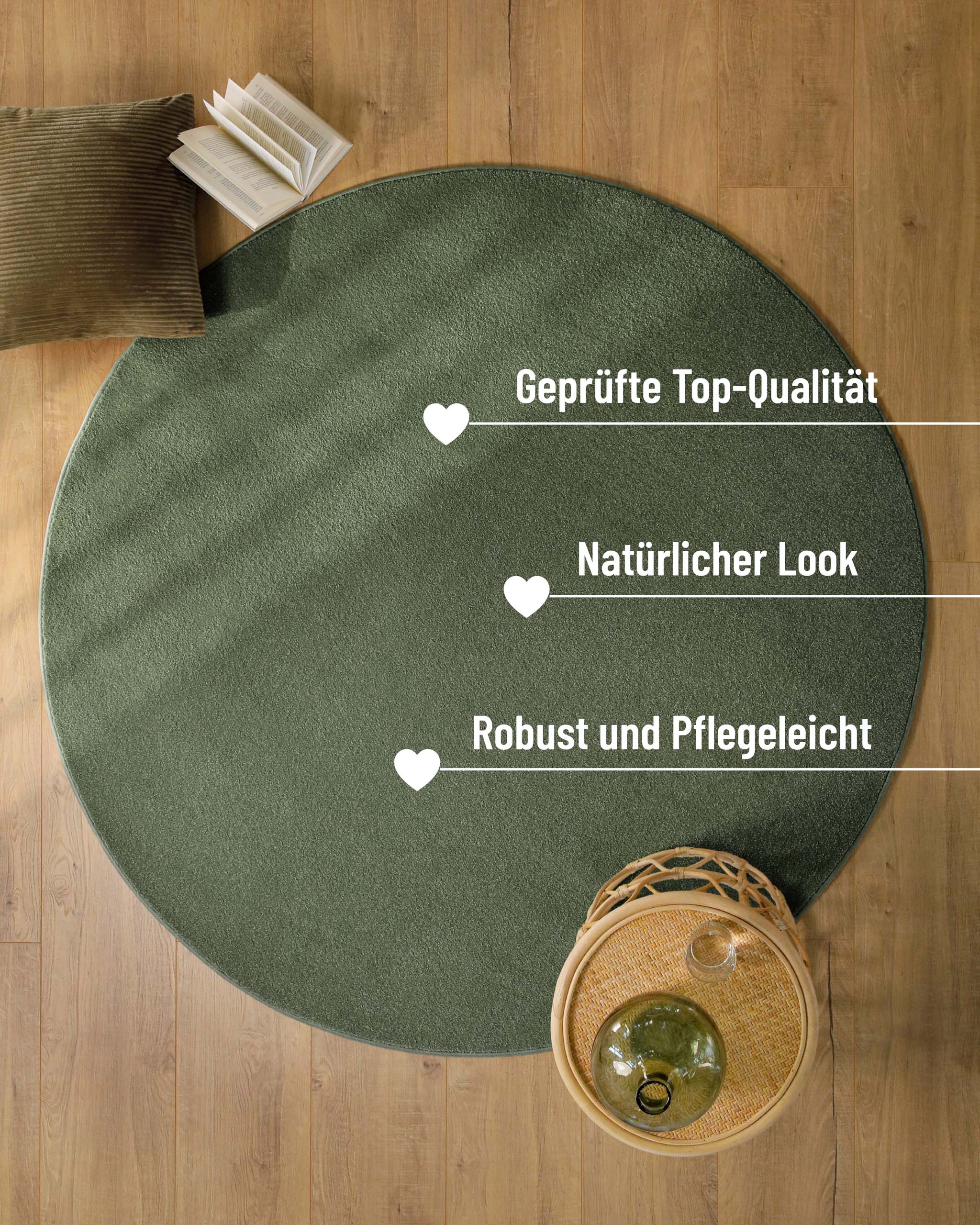Teppich ESPRIT "Vegas - ESPRIT Kollektion", laub grün, H:15mm Ø:160cm, Polypropylen, Teppiche, Teppich, Kurzflor, uni, gewebt, pflegeleicht, formstabil, für Fussbodenheizung laub grün Ø 160cm 1 Stk., 15mm, Ø 160cm