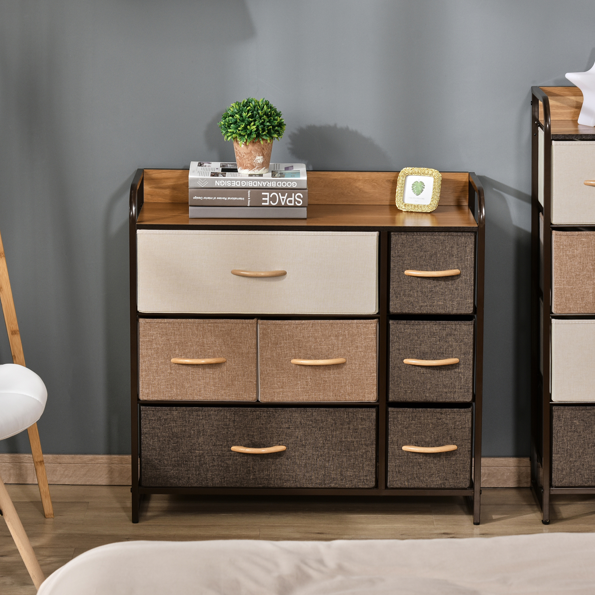 Homcom Cassettiera 7 Cassetti Pieghevoli in Tessuto e Ripiano in MDF, Arredamento Soggiorno e Camera, 80x29x78.5cm, Multicolore