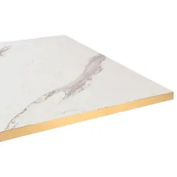 Restootab - Tischplatte 60x60 Dekor weißer Marmor Kanten messingfarben