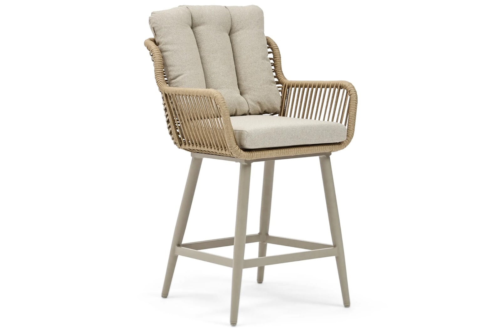 Coco Alto high dining tuinstoel in beige polyrattan met kussens