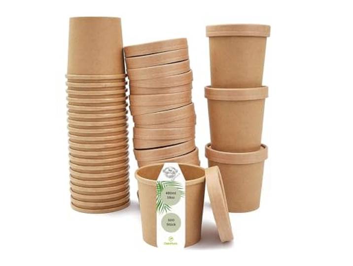DeinPack 500 Suppenbecher to go mit Deckel 480ml 16oz braun Pappbecher