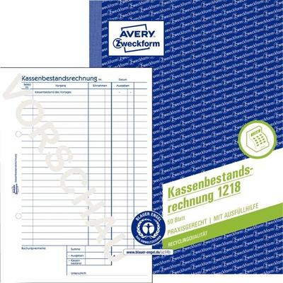 Avery Zweckform Kassenbestandsrechnug, Recycling, A5, nur Originale, 50 Blatt