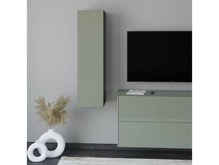 Hängeschrank Reno , grün (graphit schwarz matt, glas olivgrün glanz), B:32cm H:118cm T:33cm, Glas, Holzwerkstoff, SET ONE BY MUSTERRING, Schränke, Hängeschrank, Für vertikale Montage, alternativ waagerecht montierbar