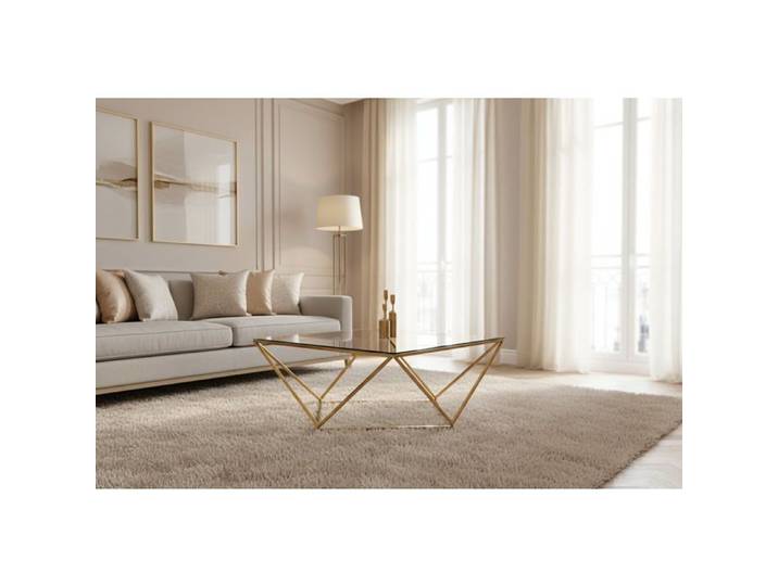 Table Basse Carrée ALINA – Gold & Verre – 100x100x45 cm