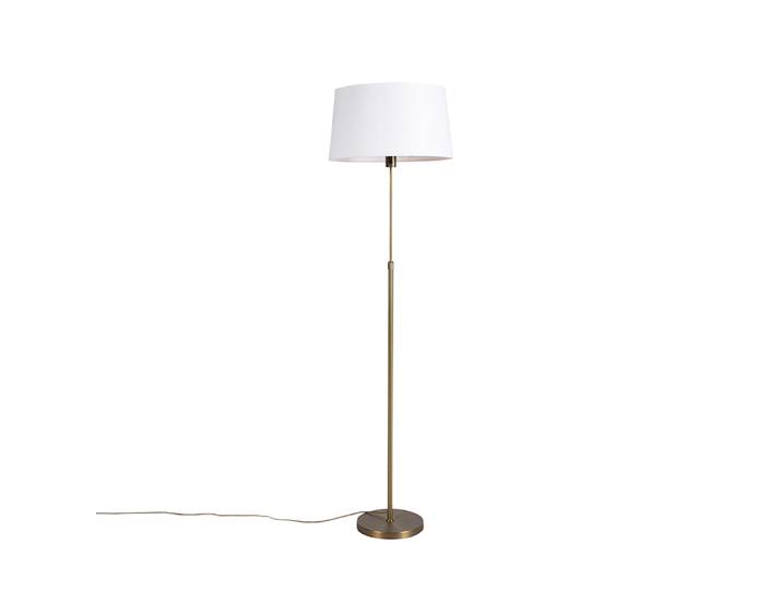 Lampadaire en bronze avec abat-jour en lin blanc 45 cm réglable -