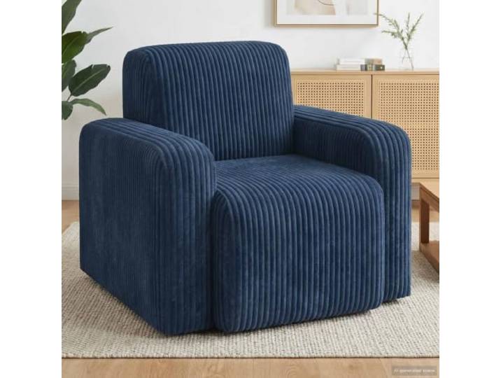 Corduroy-Sessel Marineblau mit Sperrholzrahmen und Schaumstoffpolster Weicher Cordstoff, stabile Holzkonstruktion, breite Armlehnen, komfortable Polsterung, einfache Reinigung