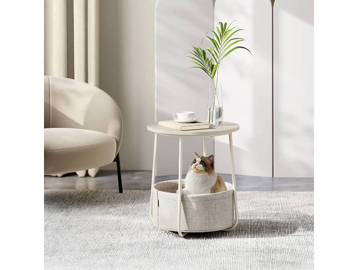 Bout de canapé Ponoka Ø 45cm Blanc/Imitation chêne clair