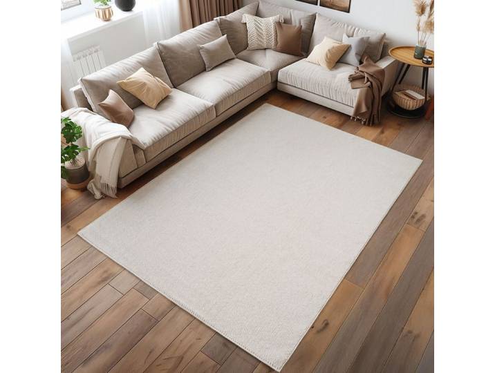 Homebyhome Tapis 140x200 cm Crème Uni pour Salon Chambre Salle à Manger Chambre Enfant