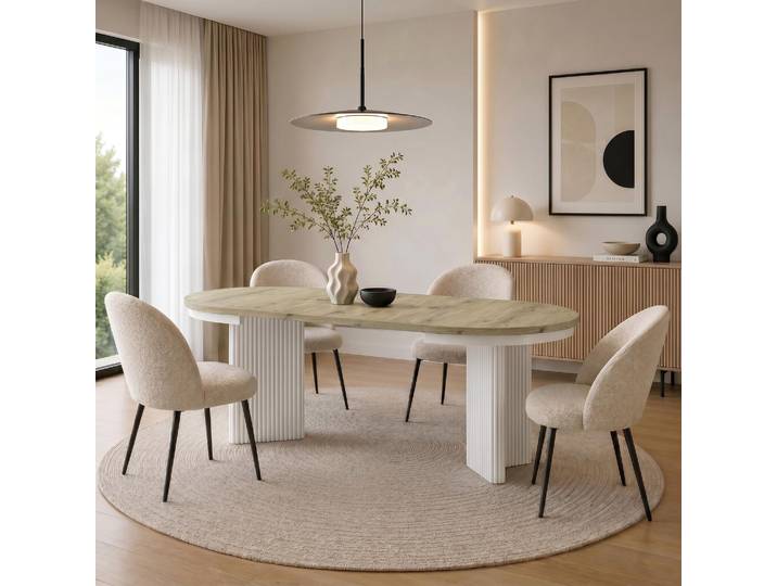 BEAUTYSOFA Runder Ausziehbarer Esstisch PRESTIGE Ø 100–180 cm, Artisan/Weiß, Moderner Esstisch für Esszimmer, Küche, Skandinavischer & Loft-Stil