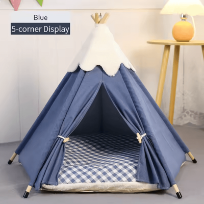 Inspire Essentials CozyPup Plush Pet Teepee Tent l blue