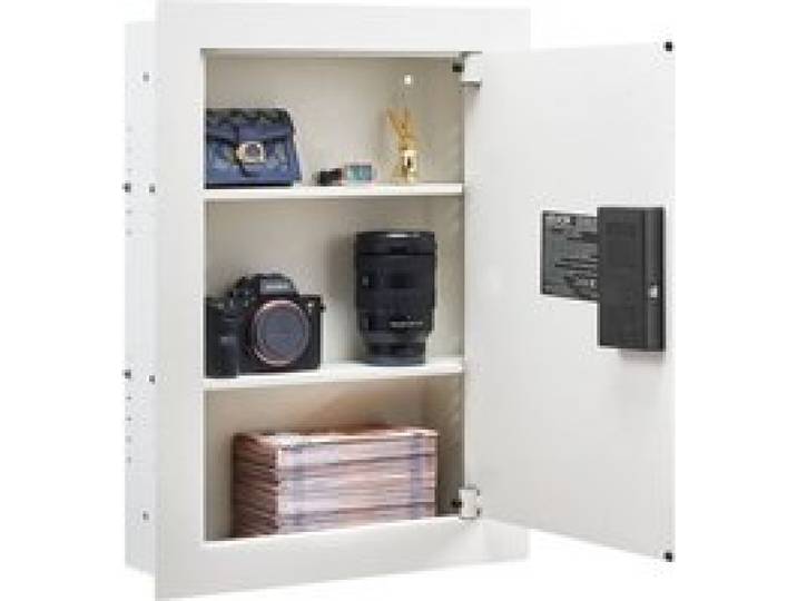 VEVOR wandkluis met wachtwoord, sleutel en draaiknop, ingebouwde behuizing van koudgewalst staal Q235 met verstelbare schappen en bevestigingsgaten voor geld, sieraden, paspoort, wit