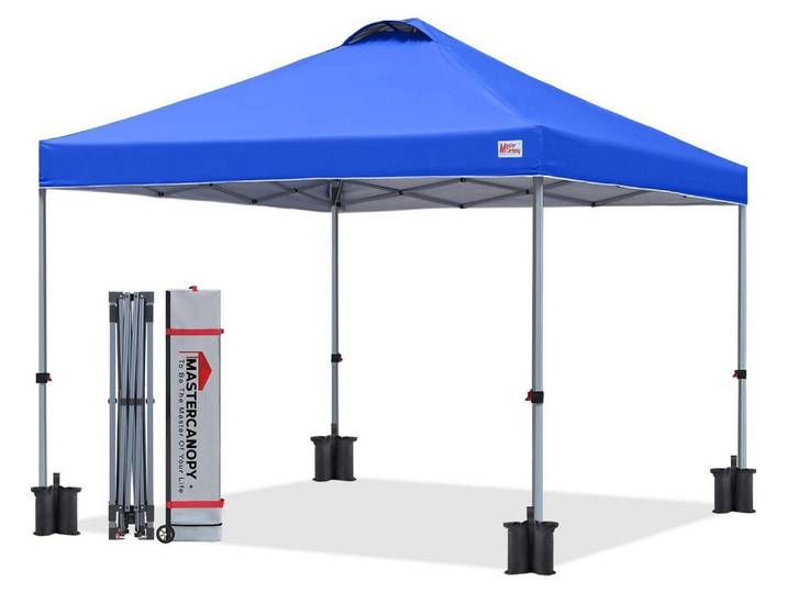 Pop-up-Pavillon 2,5x2,5m Schnellaufbau, 3-fach höhenverstellbar, UPF50+, wasserabweisend, inkl. Rolltasche & Sandsäcke, Blau