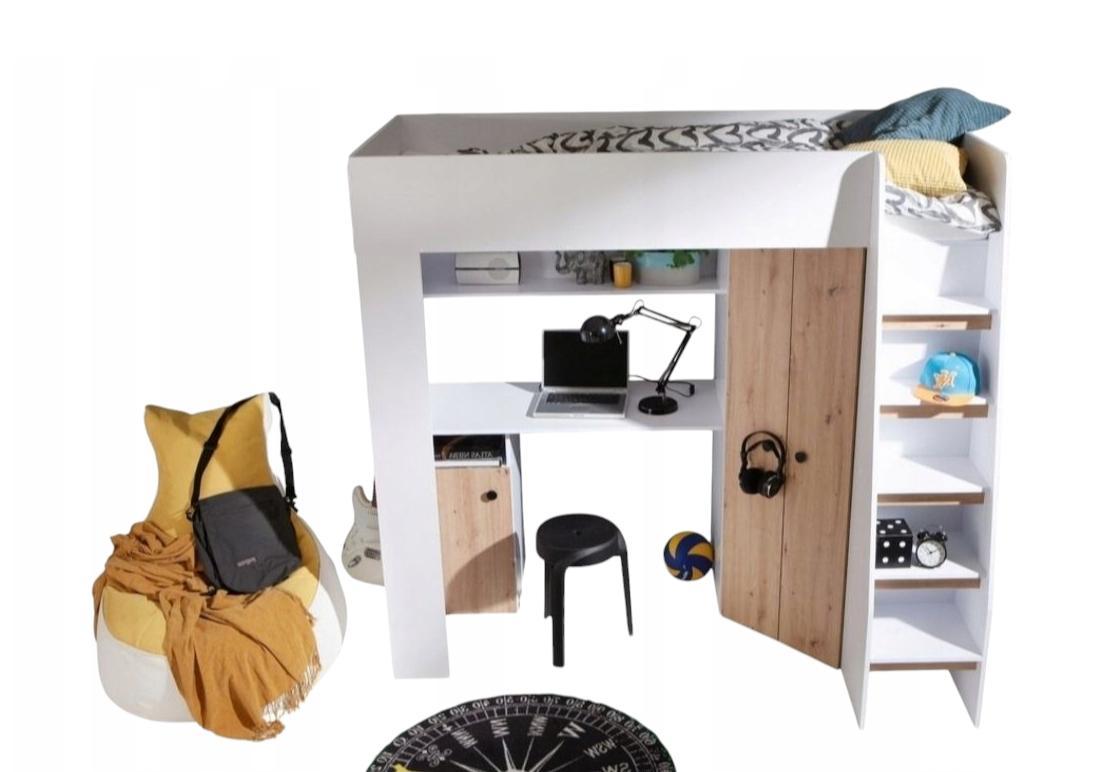 Etagenbett Kinderbett GUSTO-2 mit Schreibtisch und Kleiderschrank (rechte Seite) - ohne Matratze