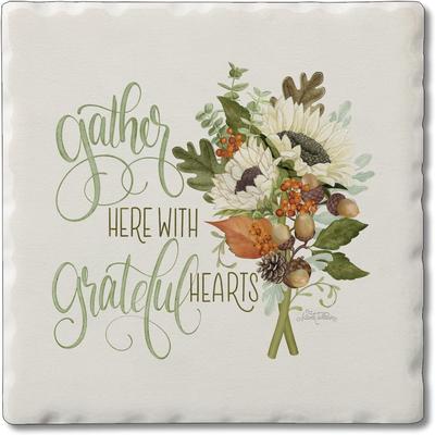 CounterArt Absorbent Stone Tumbled Tile Coasters, Gather Here, Set of 4