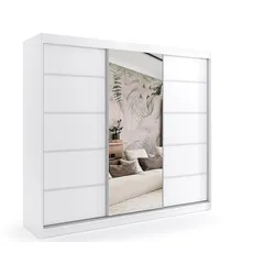 KLEIDERSCHRANK mit Spiegel-Schiebetüren und Aluminium-Leisten - MAKI - 180 cm Weiß