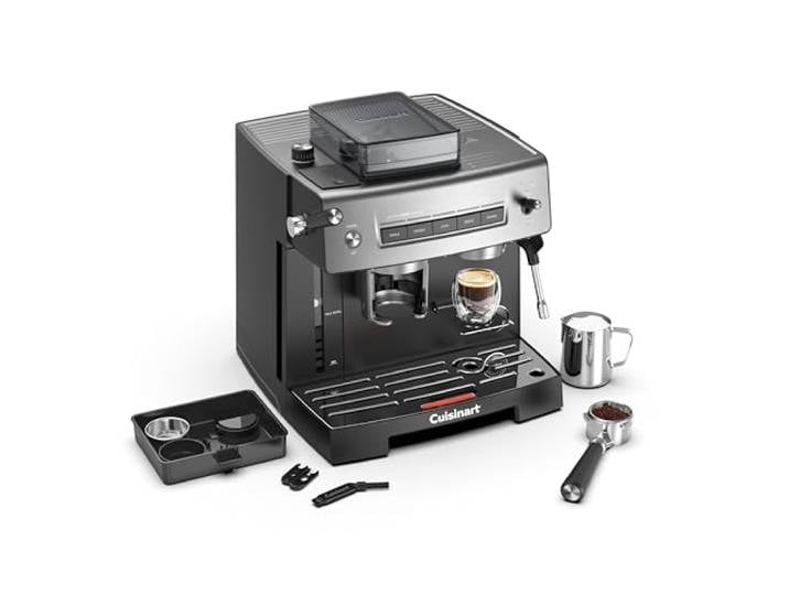 Cuisinart® Espresso-Maschine mit Mahl-, Tamp- und Brühfunktion Espresso, Americano, Cold Brew Integrierter Milchaufschäumer für Latte und Cappuccino Von der Bohne in die Tasse Edelstahl