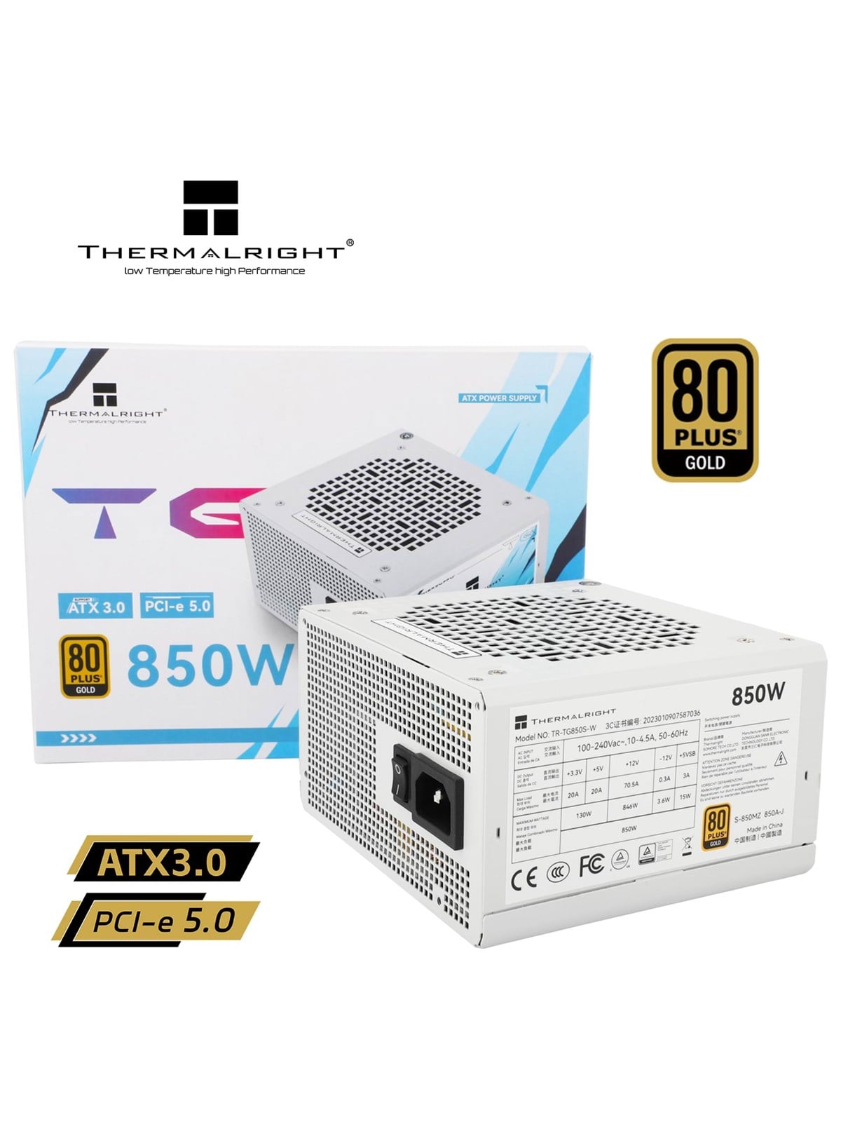 Thermalright TG S (Non-Modular) Weiß - Netzteile - 850 Watt - 120 mm - ATX 3.0 - 80 Plus Gold zertifiziert