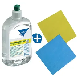 Kleen Purgatis Prestan 500 ml, 2 Tücher Edelstahlpflege Set inkl. Alzweckvlies und Microfasertuch