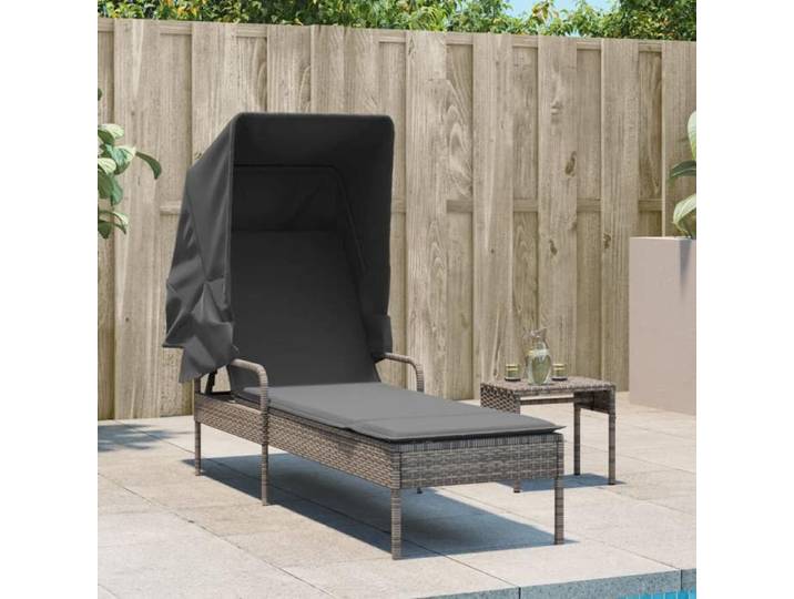 JLL*TOP - Chaise longue - Bain de soleil - avec auvent gris résine tressée LLL664