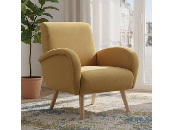 Ya-Home Sessel Wohnzimmer Loungesessel aus Chenille Polstersessel mit Holzbeinen, Clubsessel Sofa für Wohnzimmer/Schlafzimmer, Gelb
