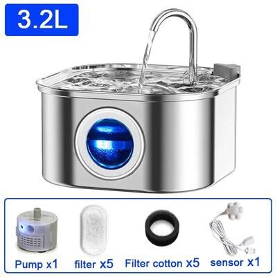 Inspire Select 108oz Stainless Steel Cat Water Fountain Automatic Pet Water Dispenser With Triple Filtration set B