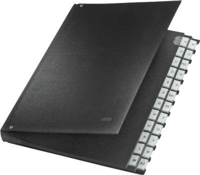 LEITZ® Pultordner, für DIN A4, alphabetisch, 26 Fächer, Graupappe, schwarz