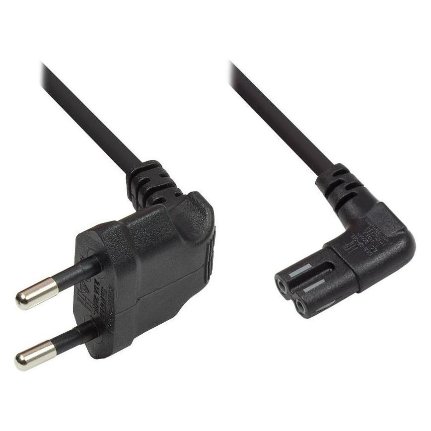 Good Connections Euro-Netzkabel, Netzstecker an Euro 8 Buchse, beidseitig 90° abgewinkelt, schwarz, 1m, (1 m) (1550-ZW010S)