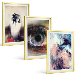 BILDER SET 3er Set - 40x60 cm Goldrahmen - Porträt einer Frau mit abstrakten Emotionen
