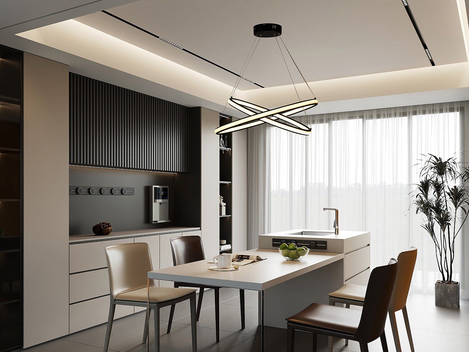 Unique Lámpara colgante LED moderna - An.60 x Alt. 105 cm - Negro mate - AMASU