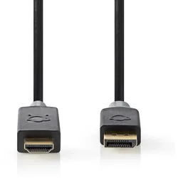Nedis Displayport-Kabel DisplayPort Stecker | HDMITM Stecker DisplayPort Stecker | HDMITM Stecker | 4K@30Hz | Vergoldet | 1.00 m | Rund | PVC | Anthrazi