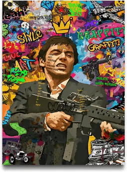 Inspire Picks 80s Gangster Graffiti Wall Art Retro Urban Street Canvas Poster purple 20x30cm Unframed