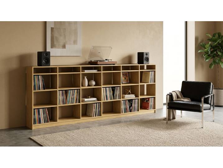 Schallplattenregal - Regal für Schallplatten mit vielen Optionen Eiche Natur geölt