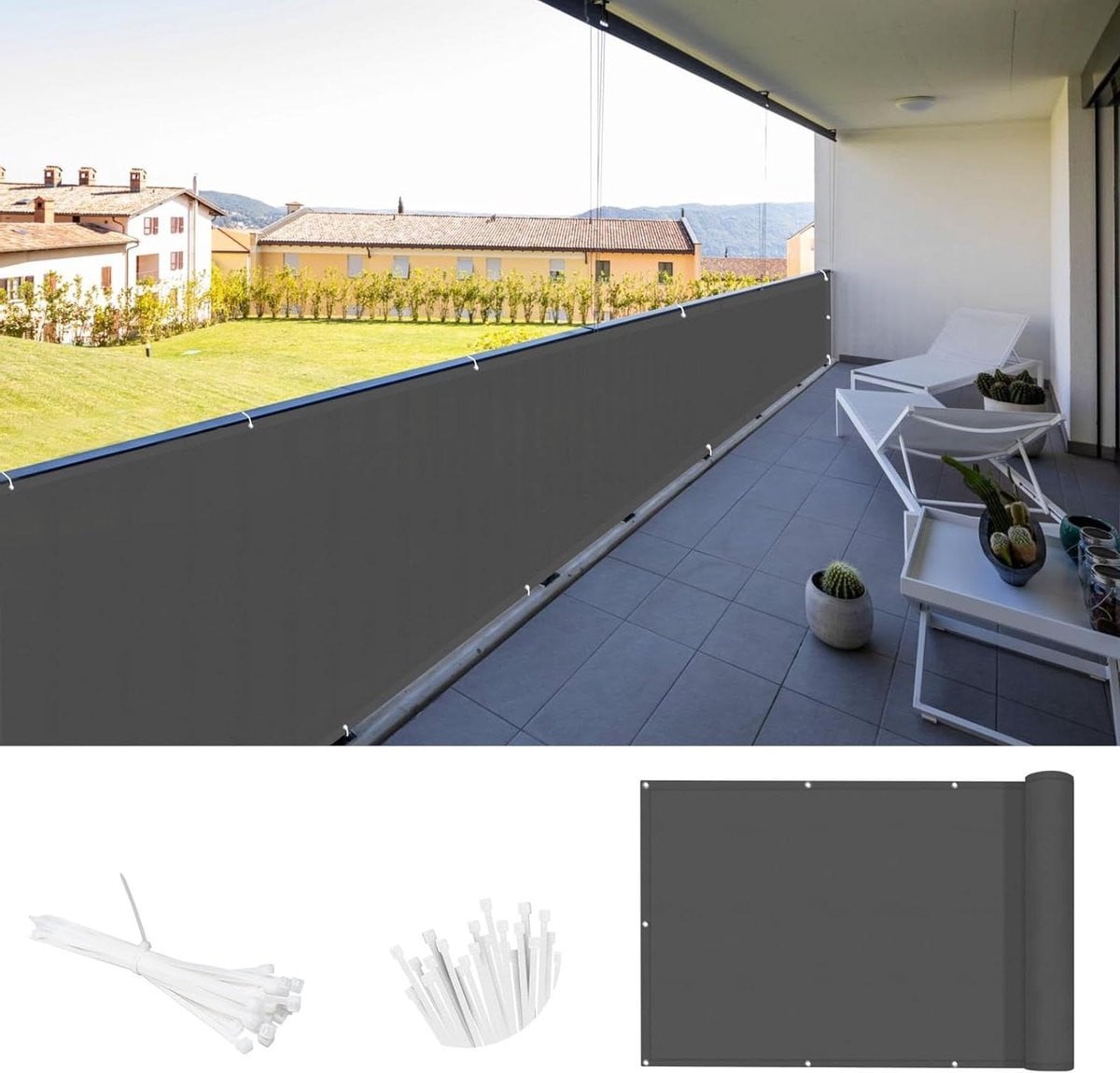 Balkonscherm Inkijkbescherming Antraciet 90x500 cm met 90% UV- en Lichtblokkade