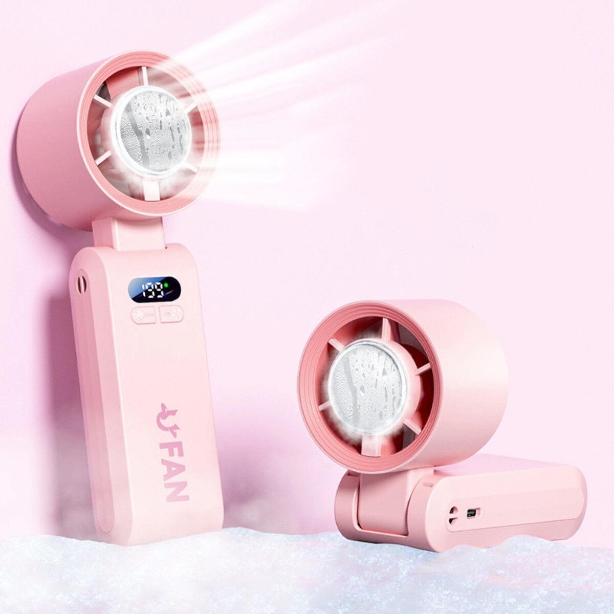 INF Tragbarer Mini-Ventilator 4000mAh – Ice-Cooling Turbo, bürstenloser Motor, 199-stufige Geschwindigkeit, digitale Rosa