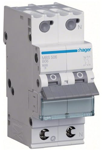 Hager MBS506 stroomonderbreker 6A 1P+N 1-polig B-karakteristiek 6kA MCB