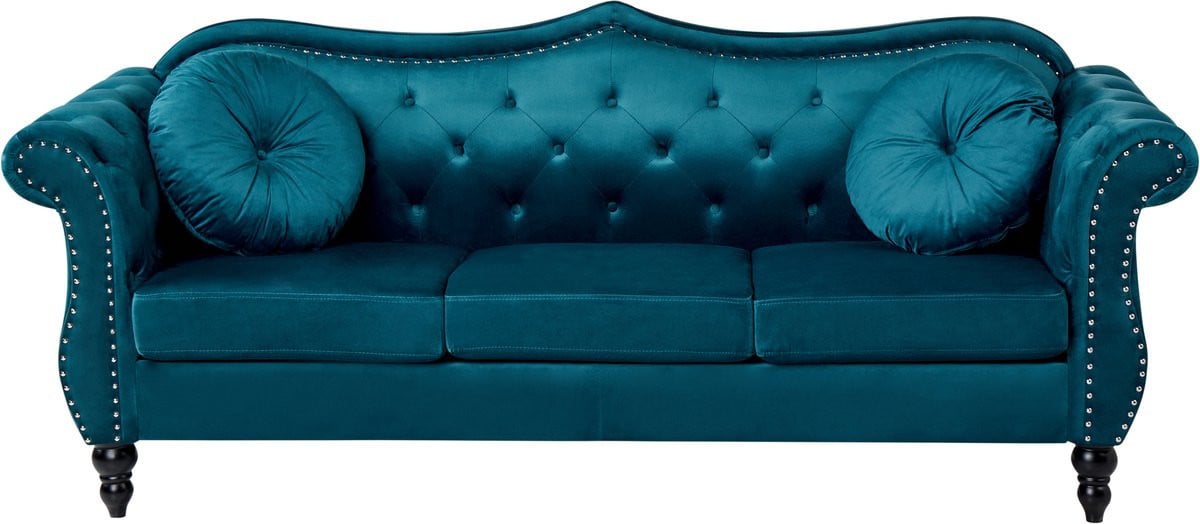 Skien Chesterfield 3-zitsbank - Groenblauw Fluweel