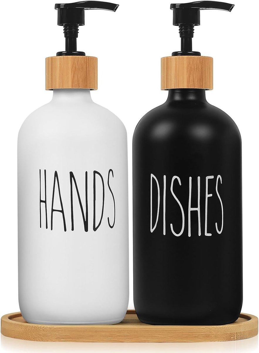 Glazen navulbare zeepdispenser met pomp, 500 ml, voor badkamer en keuken