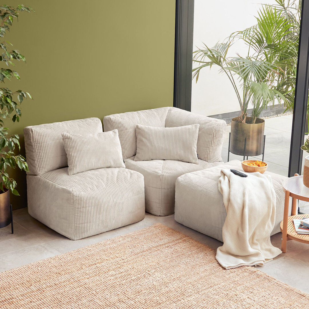 Isabelle & Max icon Noa Modular Bean Bag Sofa, 3 Piece, Jumbo Cord, Stone Cream
