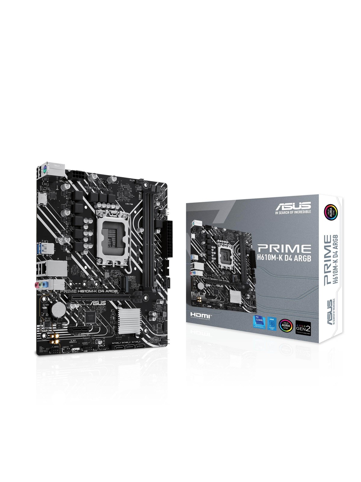 ASUS PRIME H610M-K D4 ARGB Mainboard - Intel H610 - Intel LGA1700 - DDR4 RAM - Micro-ATX