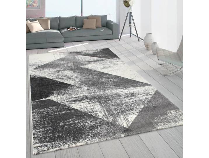 Paco Home Tapis Salon Poils Ras Tapis Vintage Pastel Abstrait Moderne Gris Blanc Cassé 160x230 cm
