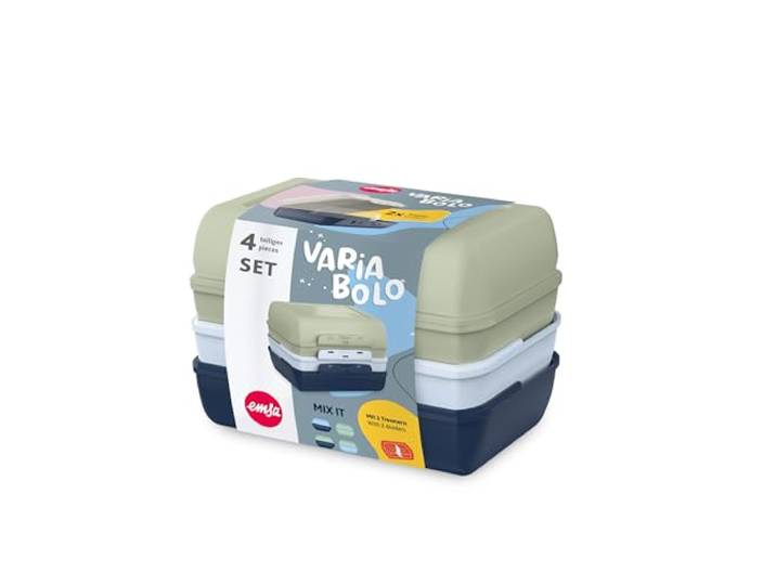 Emsa Variabolo Brotdosen-Set 4-tlg., für unterwegs, platzsparend, verschieden färbige Halbschalen, mehrere Farbkombinationen möglich, spülmaschinenfest, Grün/Blau, N1111100