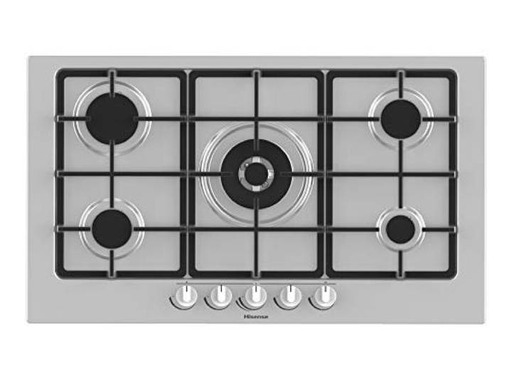 Hisense GM973XF Gaskochfeld, 5 Kochzonen, Breite 90 cm, Gusseisengrill, integrierte Zündung, Anti-Fingerprint, Wokbrenner