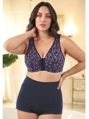 Plus Size Women's Leading Lady® Meryl Cotton Front-Close Wireless Bra by Leading Lady in Floral Eclipse (Size 42 A/B)