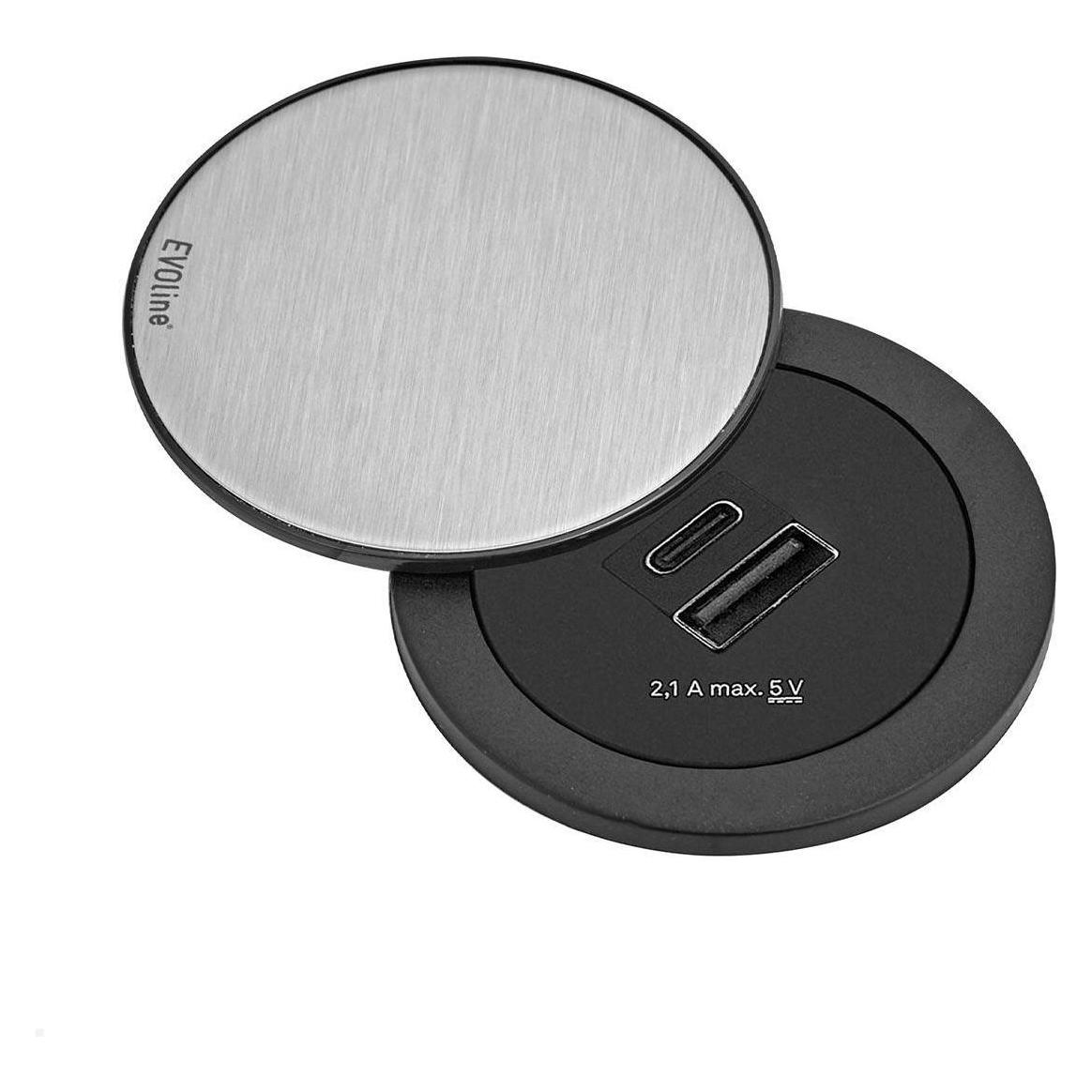 Evoline One USB-Charger A/C mit Deckel schwarz, Edelstahleinleger (3 m) (159280018900)