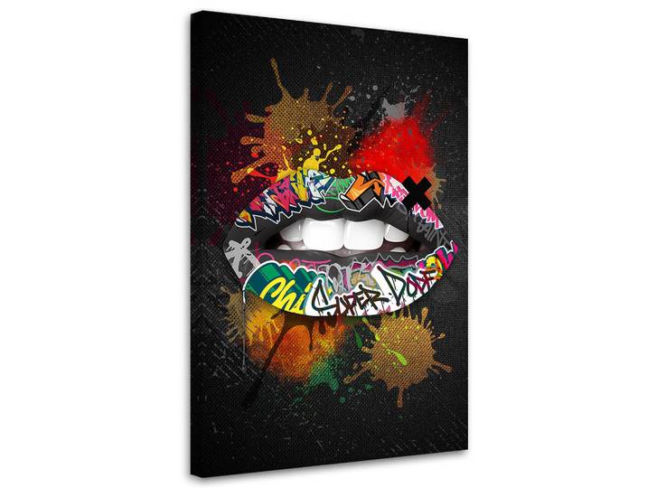 Feeby Leinwandbild Mund Pop Art 80x120cm, Mehrfarbig, Pop-Art, Rechteckig, 80x120 cm, Bilder & Rahmen, Bilder, Leinwandbilder